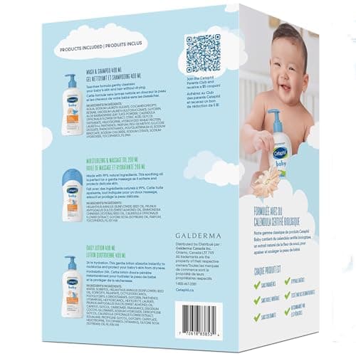 Cetaphil Baby Gift Pack, Newborn Skincare Essentials Set, Baby Lotion, Wash & Shampoo, Moisturizing Oil, Dermatologist Recommended, Paraben Free, 3 Count