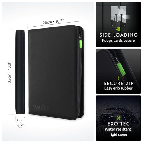 Vault X 9 Pocket Zip Binder, 360 Cards, Exo-Tec Material, 20 Side-Loading Pages (Black)