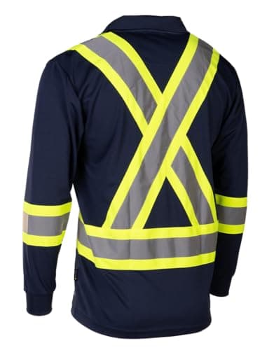 FORCEFIELD Hi-Vis Reflective Long Sleeve Safety Polo Shirt, Breathable Polyester Birdseye Knit with Chest Pocket (CA/US, Alpha, X-Large, Regular, Regular, Navy)