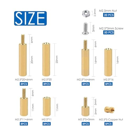 iUniker 134 Pcs for Raspberry Pi Standoffs M2.5 Spacers Screws Nut Brass Standoff Screws Kit with Box for Raspberry Pi, Pi 5, PCB Boards, M.2 NVMe Ssd PCIe Board Kit