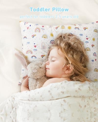 Babebay Toddler Pillow,13X18 Soft Toddler Pillows for Sleeping, Machine Washable Kids Pillow with Cotton Pillowcase, Perfect for Travel, Toddlers Cot