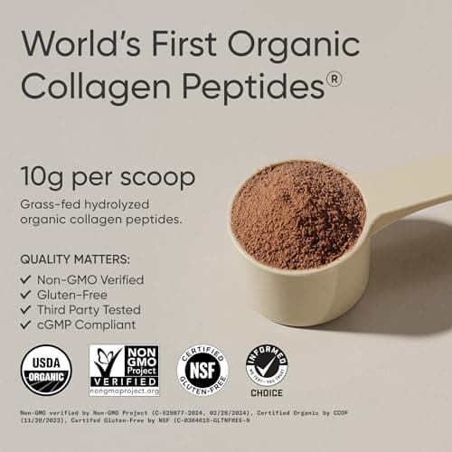 Sports Research Organic Collagen Peptides - Hydrolyzed Type I & III Collagen - Sustainable & Traceable Formula - Chocolate - 30 Servings