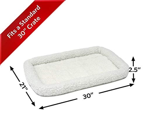 MidWest Homes for Pets 74.4cm x 56.5cm x 7.5cm White Fleece Dog Bed, Comfortable Bolster Dog Bed, Fits a 76.2cm Long Dog Crate, Easy Maintenance Machine Wash and Dry, White, Model 40230