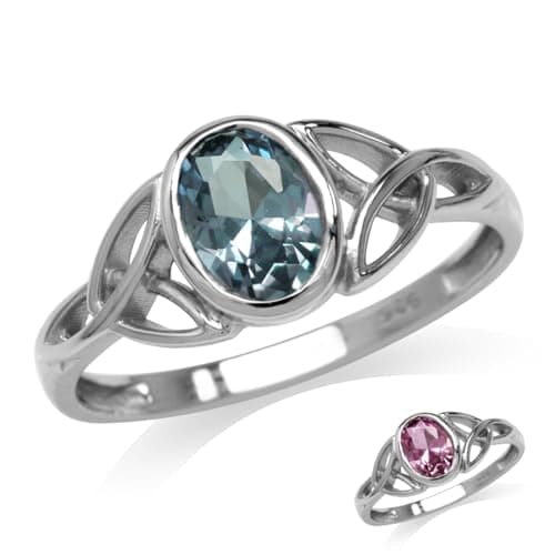 Silvershake Created Color Change Alexandrite White Gold Plated 925 Sterling Silver Triquetra Celtic Knot Ring Size 9.5