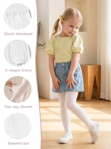Miipat Baby Girl Tights Toddler Footed Leggings Mesh Lace Stockings 2 Pack Little Kids Hollow Pantyhose(WhiteGreyDiamondLace,2-4T)
