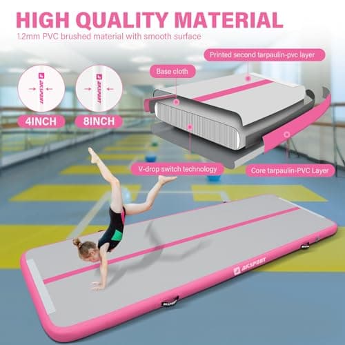 AKSPORT Air Mat Tumble Track Gymnastics Tumbling Mat Inflatable Floor Mats With Electric Air Pump for Home Use/Tumble/Gym/Training/Cheerleading/Parkour/Beach/Park/Water (Pink, 9.84ft)
