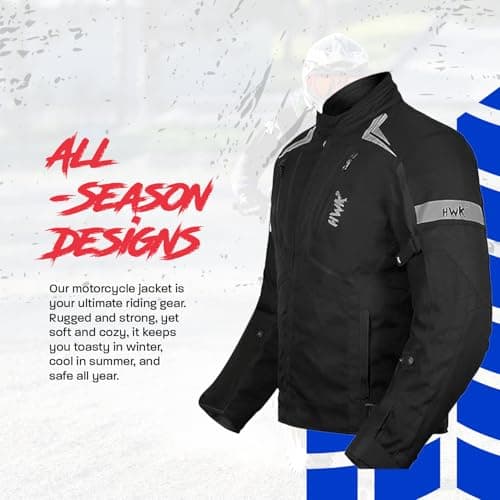 HWK Motorcycle Jacket for Men and Women Scorpion with Cordura Fabric for Enduro Motocross Motorbike Riding, All-black, Large