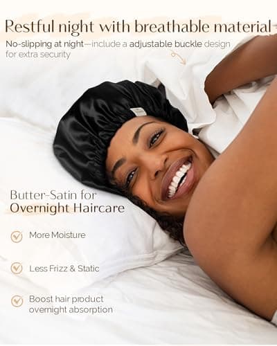 YANIBEST Silk Bonnet Satin Bonnet for Sleeping Women and Men, Adjustable Double Layer Hair Bonnet for Curly Hair Black
