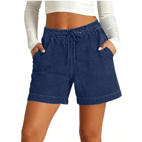 Womens Summer Shorts Pull On Elastic Waist Jean Shorts Lightweight Casual Baggy Jorts Drawstring Comfy Crop Pants