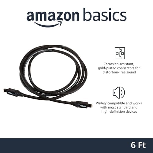 Amazon Basics Digital Optical Audio Toslink Cable for Sound Bar, TV - 6 Feet (1.8 Meters)