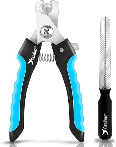 Candure Dog Nail Clippers and Trimmer with Safety Guard to Avoid Over-Cutting Toe Nails- Professional Grooming Razor Edge Blades Pet Nail Clipper with Free Nail File for Small Medium Large Breeds