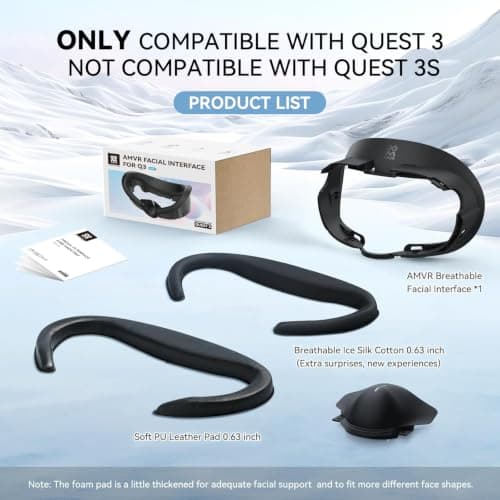 AMVR Facial Interface Compatible with Meta/Oculus Quest 3 Face Pad Accessories, with Soft PU Face Cushion Replacement and Breathable Ice Silk Cotton, Air-Circulation(Not for Q3S)