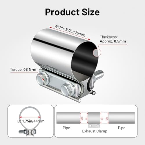 EVIL ENERGY 1.75 Inch Exhaust Clamp,1 3/4" Butt Joint Band Clamp Sleeve Coupler Stainless Steel for Pipes,Mufflers,Catalytic Converters