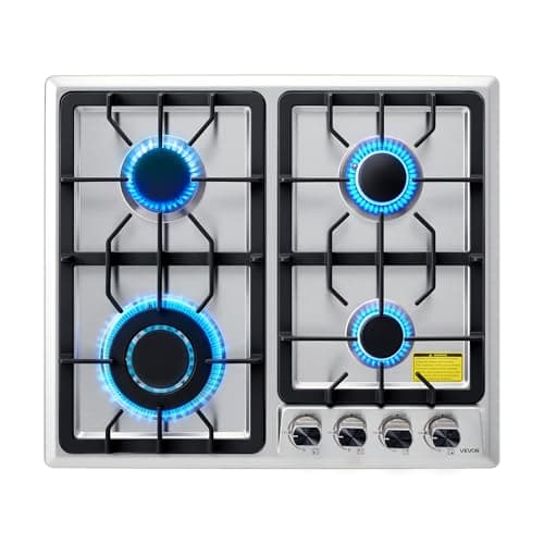 VEVOR 24 inch Gas Cooktop 4 Burners Gas Stove Top, Max 27000BTU Built-in Stainless Steel Stove Top LPG/NG Convertible Dual Fuel Cooktop Stoves with Thermocouple Protection for Kitchen Apartment Rvs