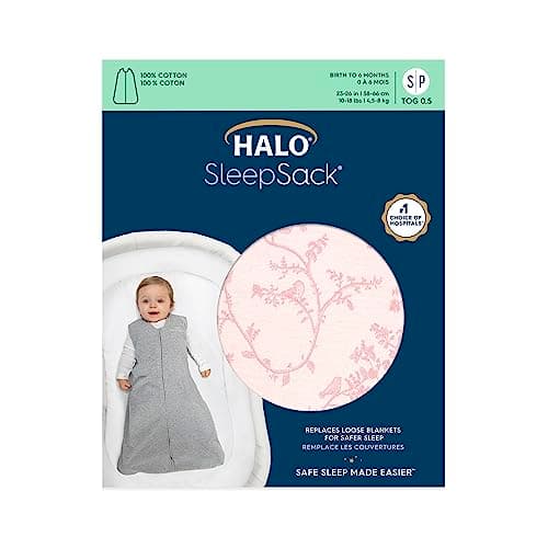 HALO Sleepsack, 100% Cotton Wearable Blanket, Swaddle Transition Sleeping Bag, TOG 0.5, Pink Toile, Medium, 6-12 Months