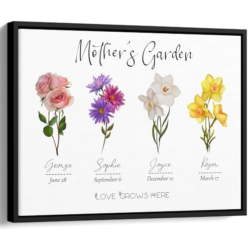 Mothers Day Gifts - Unique Gifts for Mom from Daughter Son with Birth Month Flowers and Names - Anniversary Christmas Birthday Gifts for Mom Grandma - Gift Wrapping Available