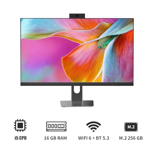 Cybrimax All in One Desktop Computer, 24" Display, i5 CPU Up to 3.3 GHz, 16GB RAM, 256 GB SSD, Privacy Protection Webcam, WiFi 6 + BT 5.3, Win11 Home, Black