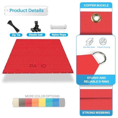 Patio Paradise 14' x 30' Sun Shade Cloth with Grommets Rectangle Shade Sail Canopy Pergola Cover with Straight Edge, UV Block Fabric for Backyard Deck Outdoor Activities, Red