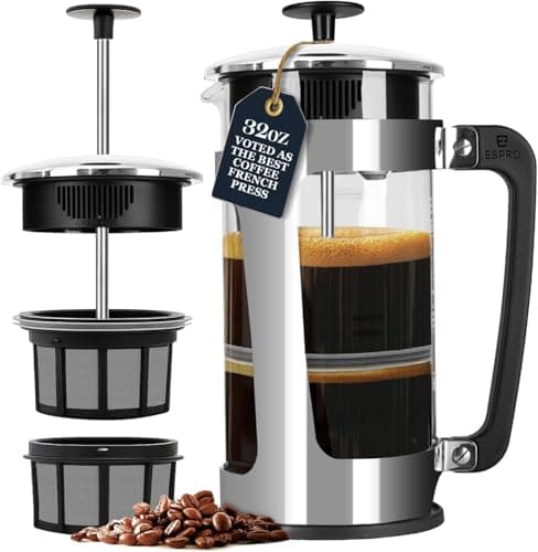 ESPRO P5 French Press Coffee Maker, 32oz, Polished, Stainless Steel Press