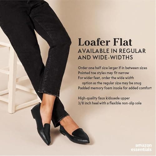 Amazon Essentials Women's Loafer Flat, Black Faux Leather, 12