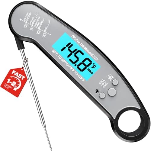 Meat Thermometer Digital - Instant Read Food Thermometer for Cooking, Kitchen Gadgets with Backlight & Calibration for Candy, BBQ, Grill, Liquids, Beef, Turkey, Gifts for Him Her, Mom, Dad, Black