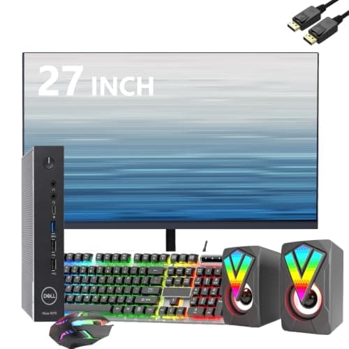 Dell Wyse 5070 Mini Desktop Computer, 27-Inch FHD Monitor and RGB Speakers PC Set, Intel Pentium J5005, 8GB RAM, 256GB SSD, WiFi BT, Mouse and Keyboard, Windows 11 Pro (Renewed)