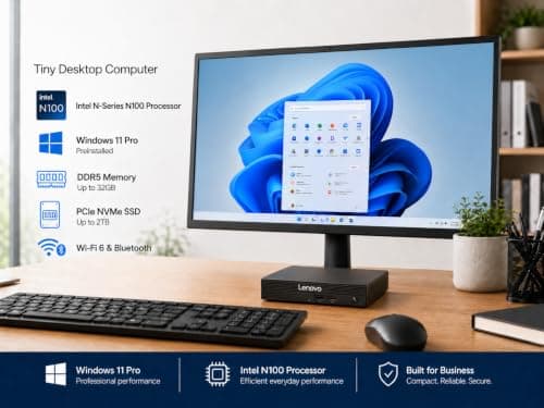 Lenovo mini Desktop, Intel 4-Core Processor, 8GB DDR5 RAM, 256GB PCIe SSD, Wins 11, Wi-Fi, Bluetooth, HDMI, DisplayPort, RJ-45, USB, Wired KB & Mouse, Ideal for Everyday Work, Learning, and Home Use