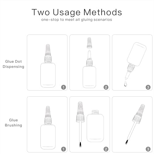 (2-in-1) Super Glue with Brush Applicator & Nozzle,Mess Free Superglue Brush,Instant Glue for All Purpose and Fast Setting,3000 CPS No Stain Waterproof Clear Ca-Glue