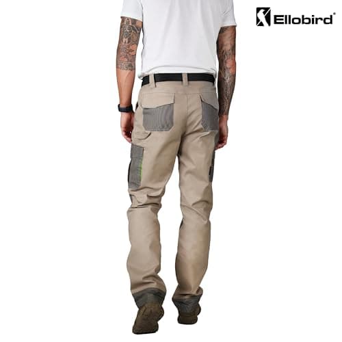 Ellobird Men's Construction Work Pants for Men Double Knee Reinforcement Flex Stretch Elastic Waistband Tactical Cargo Pant