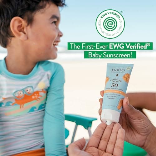 Babo Botanicals Sensitive Baby Mineral Sunscreen Lotion SPF50 - Natural Zinc Oxide - Face & Body - Fragrance-Free - Water-Resistant - EWG Verified - Vegan - Extra Sensitive Skin - For Babies & Kids