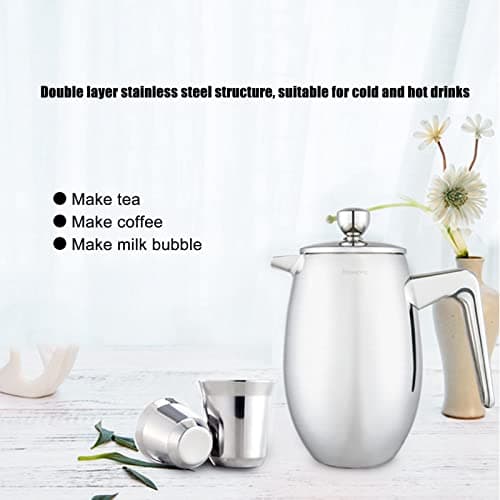 Ycauty Stainless Steel French Press, U-Shape Double Layer Teapot for Home, Stainless Steel French Press Coffee Maker for Coffee Lovers (350ml)