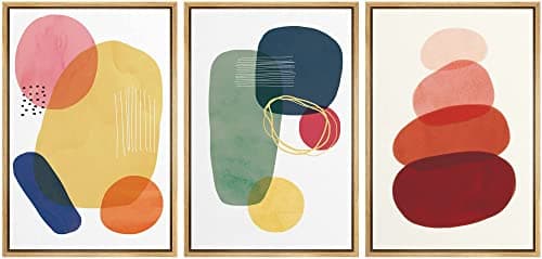 wall26 Framed Canvas Wall Art Print Set Multicolor Transparent Circle Variety Abstract Shapes Illustrations Modern Art Bohemian Colorful for Living Room, Bedroom, Office - 24"x36"x3 Natural