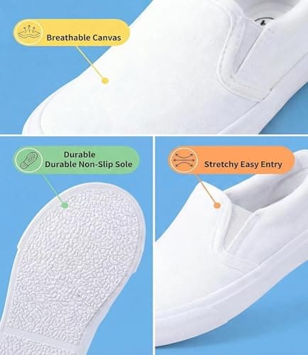 Harvest Land Toddler Slip-On Canvas Sneakers for Girls and Boys, Casual Kids Shoes - Lightweight, Breathable White Size US7
