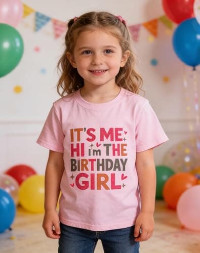 Cozkkidx 6th 7th Birthday Shirt Girl, Its Me Hi Im the Birthday Girl Letter Printed T-Shirt Cotton Short Sleeve Birthday Party Tee, Pink 6-7t