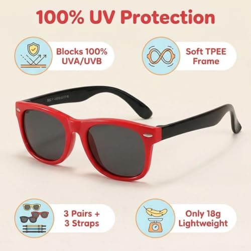 3 Pack Kids Polarized Sunglasses For Girls Boys, Flexible TPEE Rubber Frame for Children Age 3-8 (3pack-3 style PINK)