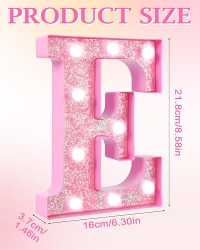 LED Marquee Light Up Letters(E)– Light Up Number Sign for Birthday Party,Girls Room Table Decor, Marquee Numbers with Warm Pink Glow, Battery Operated Pink Digits, 8.6 IN