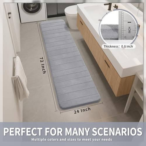 Yimobra Memory Foam Bath Mat Large Size,70 x 24 Inches, Soft and Comfortable, Super Water Absorption, Non-Slip, Thick, Machine Wash, Easier to Dry for Bathroom Floor Rug, Gray
