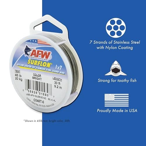 American Fishing Wire Surflon Nylon Coated 1x7 Stainless Steel Leader Wire, Black, 100-Feet/135-Pound