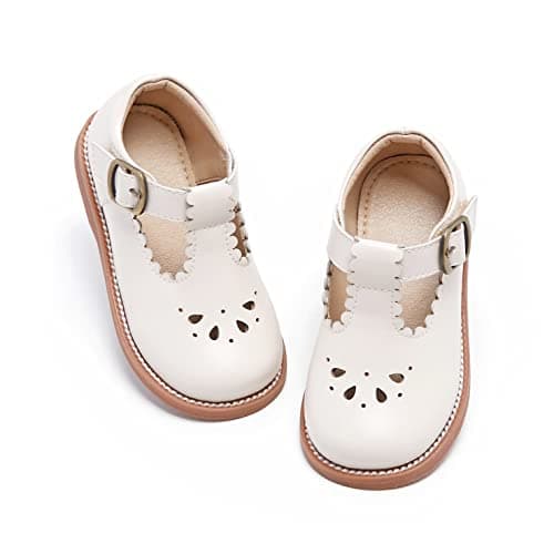 Toddler Little Girl Beige Mary Jane Dress Shoes - Ballet Flats for Flower Girl Party School Shoes(Beige,6 Toddler