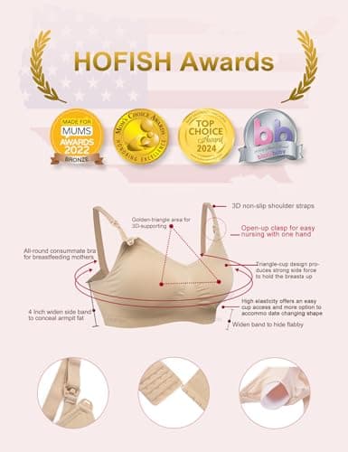 HOFISH Women's Maternity Bras Wirefree Nursing Bra for Pregnancy Breastfeeding Bra Black Beige Pink Large