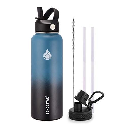 SENDESTAR Insulated Water Bottle 40 oz with Straw, Stainless Steel Wide Mouth Water Bottle, Double Wall Vacuum Leak Proof with Straw Lid & Spout Lid for Sports or Office, Keep Cold or Hot Up to 24 Hrs