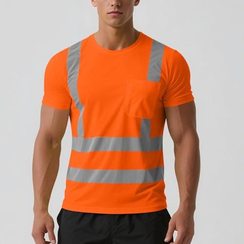 High Visibility Shirts for Men Women Short Sleeve Safety T-Shirts Class 3 Hi Vis Reflective Construction Work Shirt