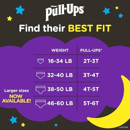 Pull-Ups Boys' Night-Time Potty Training Pants, Size 4T-5T Overnight Training Underwear (38-50 lbs), 52 Ct