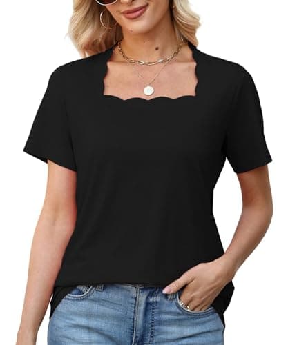 JomeDesign Womens Tops Dressy Casual Summer Vacation Square Neck Tunic Shirts Short Sleeve Loose Fit Blouses Black XL