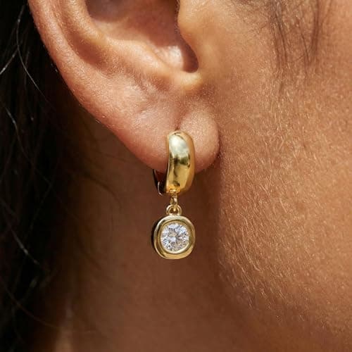 NIXMAX Trendy Gold Dangle Earrings for Women, Chunky Statement Round CZ