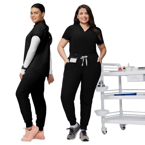 Kitmaz Scrub Pants for Women - Mid Rise 4-Way Stretch Anti-Wrinkle Slim Fit Jogger Pants, Drawstring & 5 Pockets(Black,M)