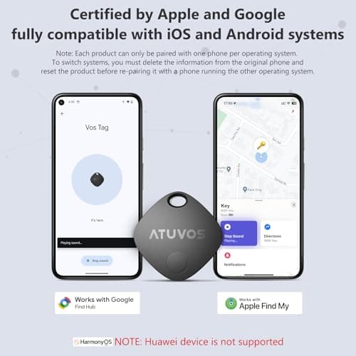 ATUVOS Air Tracker Smart Tags Pro for Android & iOS, New Dual System Key Finder Work with Google Find Hub or Apple Find My APP, Bluetooth Item Locator for Luggage, Suitcase. Replaceable Battery.4 Pack