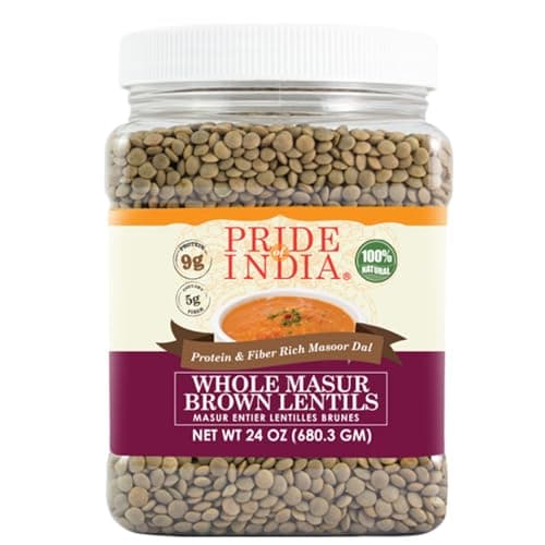 Pride Of India - Indian Whole Brown Crimson Lentils - 1.5 lbs (680 gm) Jar - Healthy Culinary Nutritious Lentils - Rich in Protein (9g) and Dietary Fiber (5g) per Serving (16 Servings) -Amazing Value