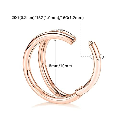 Yrogcu Rose Gold Color Double Hoop Hinged Nose Ring : Special Design 18G (1.0mm) Diameter 8mm(5/16'') Nose Ring with CZ Septum Piercing Jewelry Cartilage Earrings Helix Earring Hoop Daith Lip Ring