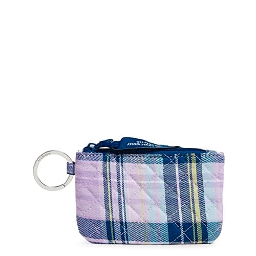 Vera Bradley Women's Cotton Zip ID Case Wallet, Amethyst Plaid - Recycled Cotton, One Size